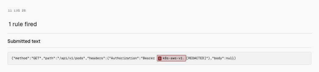 Milgram detection for Broader Kubernetes listing denied, showing only the date, 1 rule fired, and submitted text.